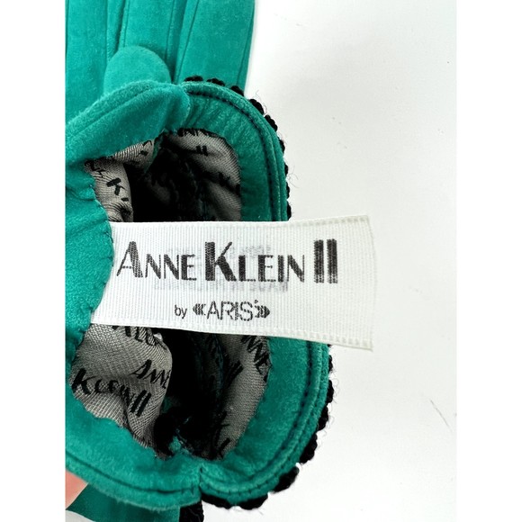 Vintage Anne Klein II Size 7 1/2 Teal Green 100% Silk Lined Gloves - Picture 3 of 4